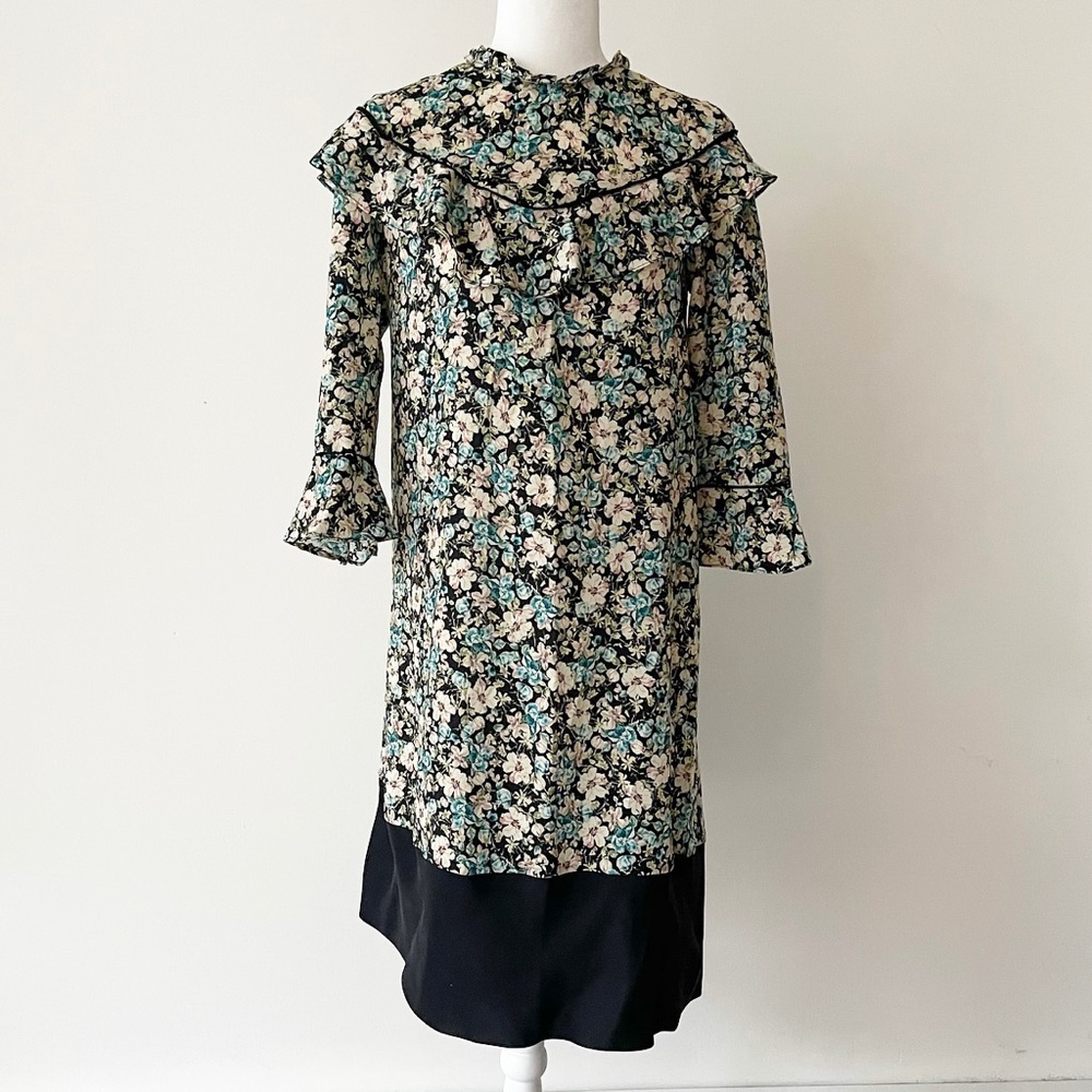 Zara | Floral Ruffle Bib Shift Dress *NWT*